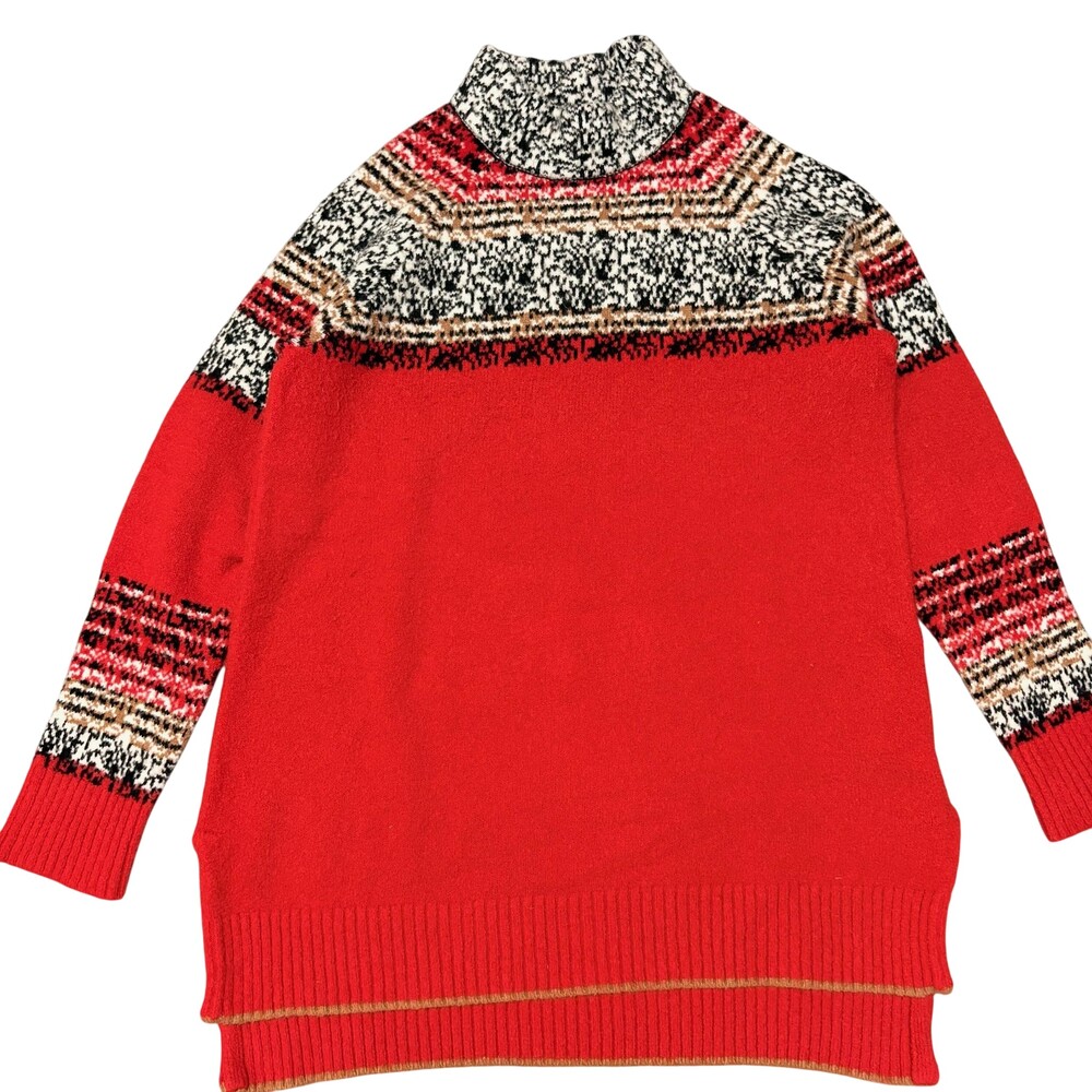 Moth Sweater Womens Medium Red Fair Isle Mock Neck Tunic Knit Top Anthropologie